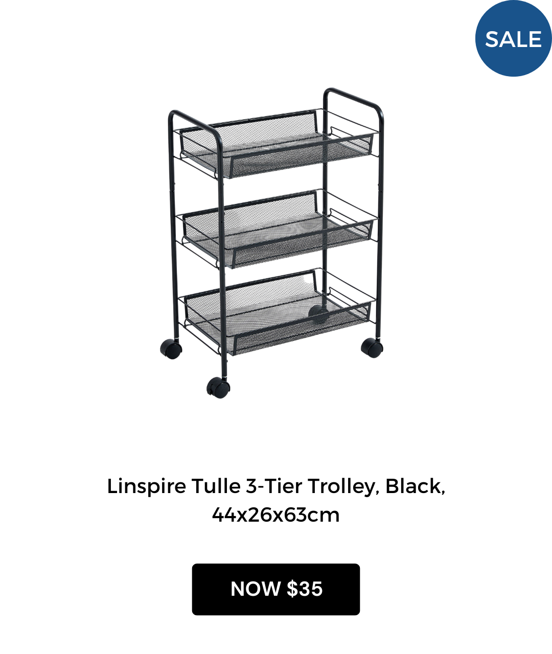 Linspire Tulle 3-Tier Trolley, Black